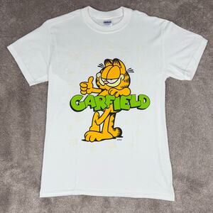 White Garfield  T-shirt Glow in the Dark Paw Print Gildan Size S